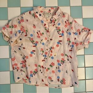 Cynthia Rowley Linen Button-Up Shirt with Sunbather Print